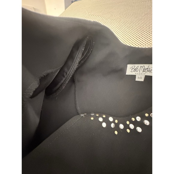 VTG Bob Mackie Studio Black Blazer Women Size 14 Zip Front Studded Career Office - Picture 7 of 9